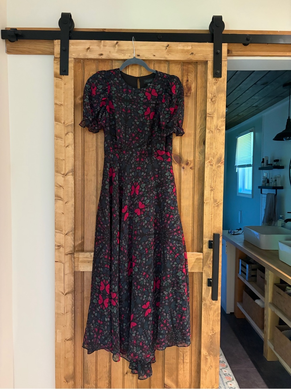 Ted Baker Black Maxi Dress with Pink Floral Print